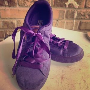 Purple puma satin sneakers for girls